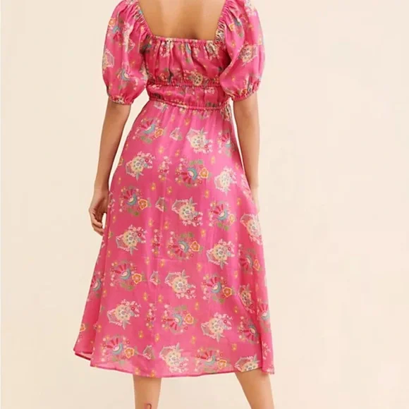 Spell Pink Floral Linen Midi Dress - Picture 3 of 4